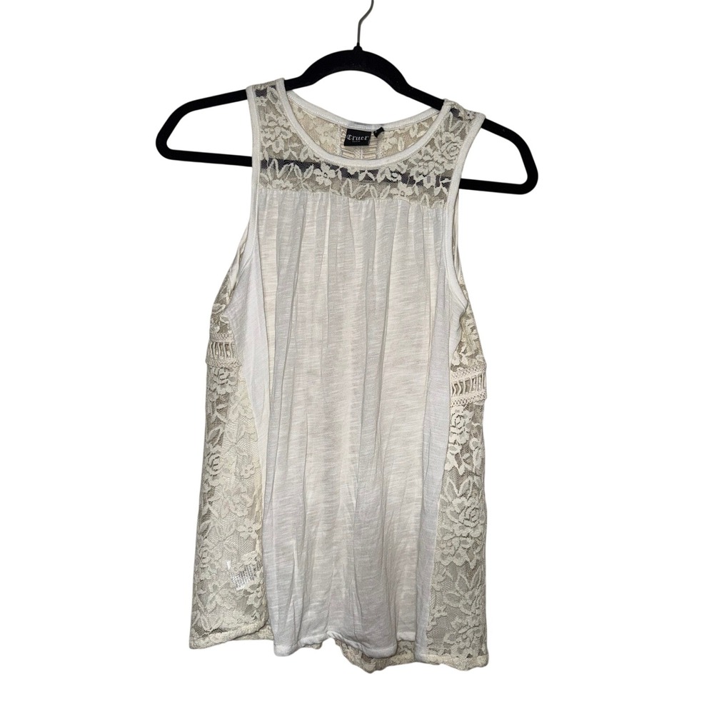 Cruel Denim Womens White Lace Trim Tank Top XS Sleeveless Boho Casual